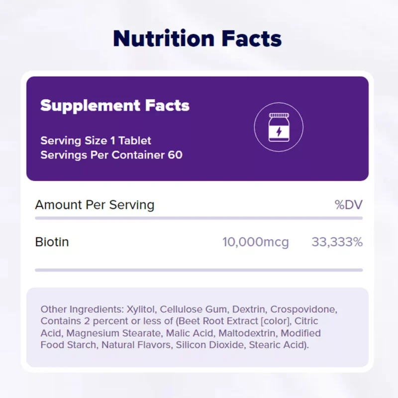 Natrol Biotiin 10 000 mcg (60 Tabletti) - Image 2